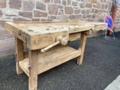 Table industrielle établi menuisier en bois naturel brut vintage bohême