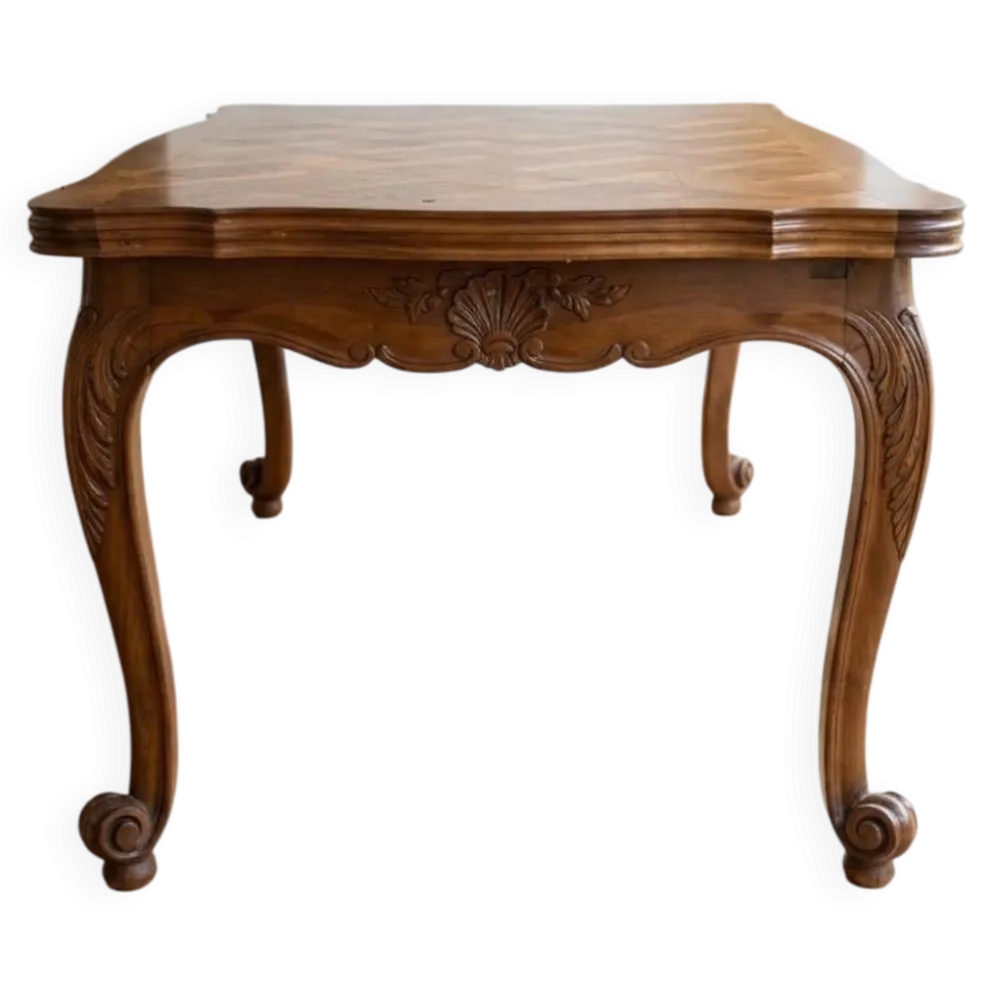 Table Louis XV en bois sculpté et marqueté - 150 × 90 cm