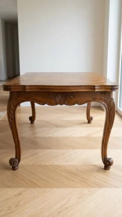 Table Louis XV en bois sculpté et marqueté - 150 × 90 cm