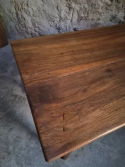 Table à manger ancienne française en noyer, table de ferme avec tiroir, vers 1900