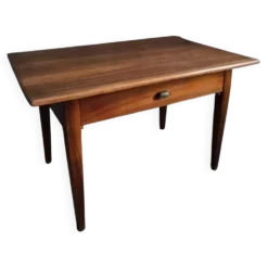 Table à manger ancienne française en noyer, table de ferme avec tiroir, vers 1900