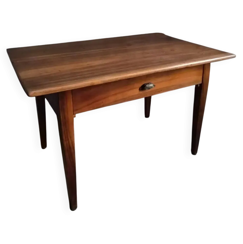 Table à manger ancienne française en noyer, table de ferme avec tiroir, vers 1900