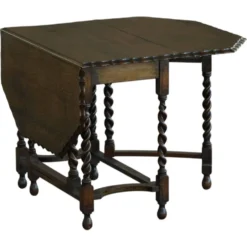 Table à manger baroque ancienne en chêne, à pieds repliables et à abattants, avec pieds en spirale « barley twist », années 1920