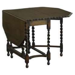 Table à manger baroque ancienne en chêne, à pieds repliables et à abattants, avec pieds en spirale « barley twist », années 1920