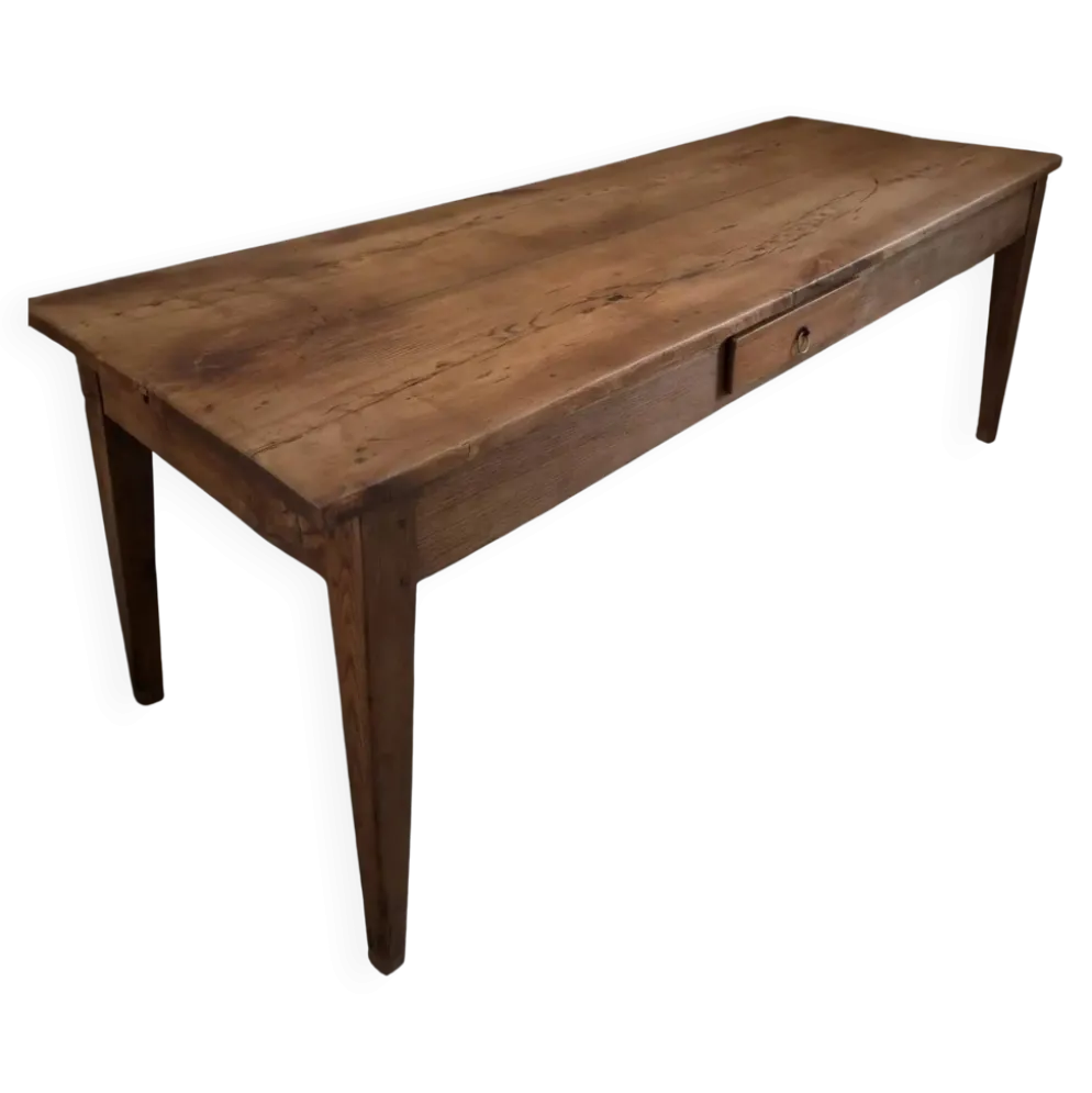 Table à manger de ferme française ancienne du XVIIIe siècle en chêne et châtaignier