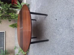 Table à manger en bois avec plateau rond extensible, années 1950