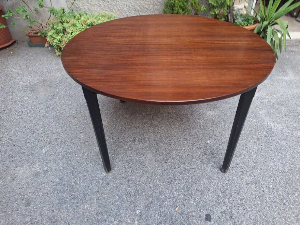 Table à manger en bois avec plateau rond extensible, années 1950