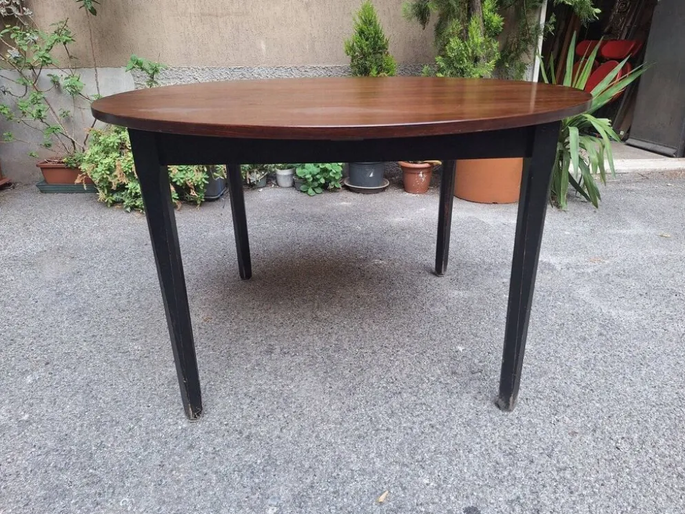 Table à manger en bois avec plateau rond extensible, années 1950