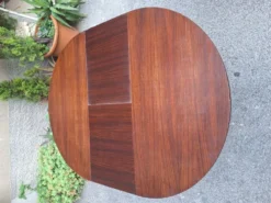 Table à manger en bois avec plateau rond extensible, années 1950