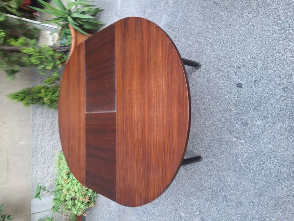 Table à manger en bois avec plateau rond extensible, années 1950