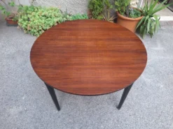 Table à manger en bois avec plateau rond extensible, années 1950