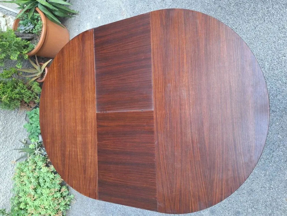 Table à manger en bois avec plateau rond extensible, années 1950