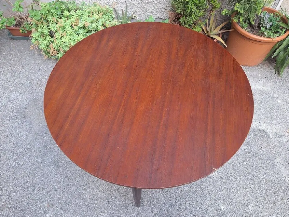 Table à manger en bois avec plateau rond, années 1950