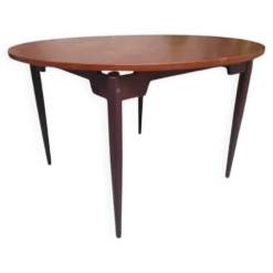 Table à manger en bois avec plateau rond, années 1950