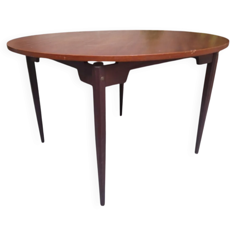 Table à manger en bois avec plateau rond, années 1950