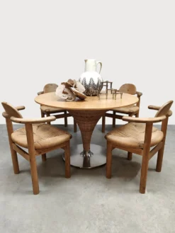 Table à manger en osier vintage italienne Tito Agnoli Bonacina Pierantonio