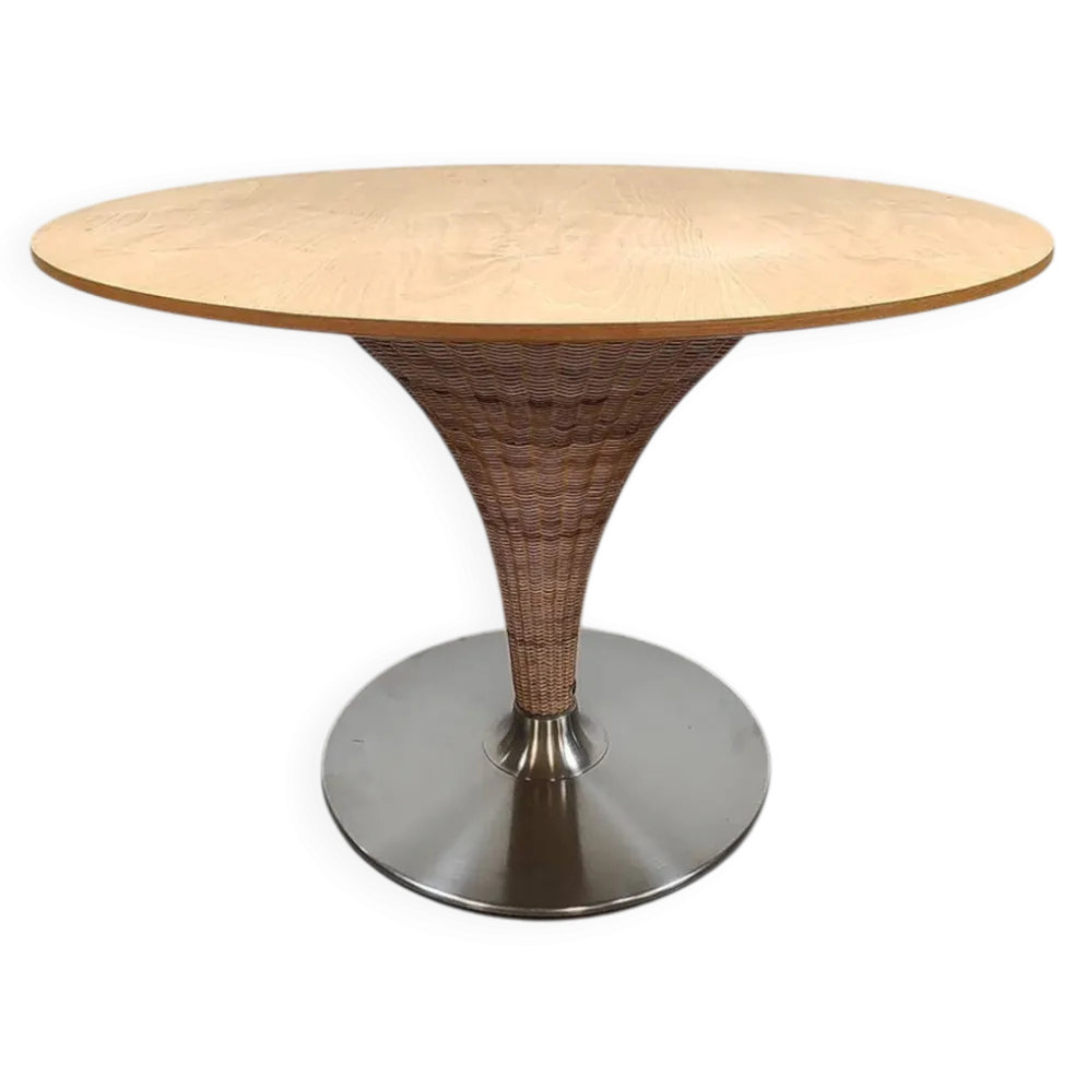 Table à manger en osier vintage italienne Tito Agnoli Bonacina Pierantonio
