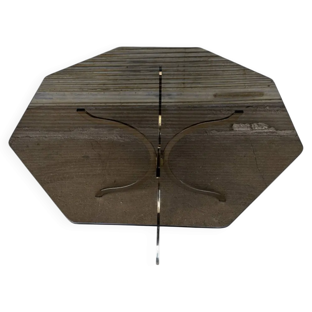 Table à manger en verre fumé et chrome, années 1970