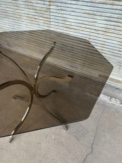 Table à manger en verre fumé et chrome, années 1970