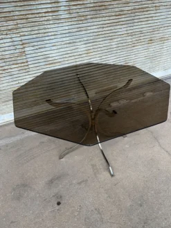Table à manger en verre fumé et chrome, années 1970