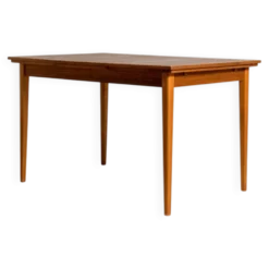 Table à manger extensible en teck et hêtre scandinave, années 1950-60.