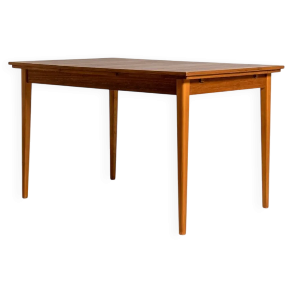 Table à manger extensible en teck et hêtre scandinave, années 1950-60.