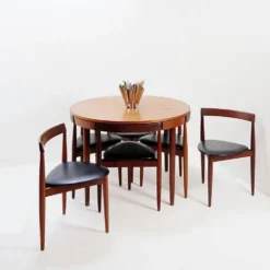 Table à manger extensible en teck et 6 chaises par Hans Olsen pour Frem Røjle, années 1950