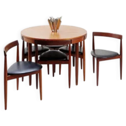 Table à manger extensible en teck et 6 chaises par Hans Olsen pour Frem Røjle, années 1950