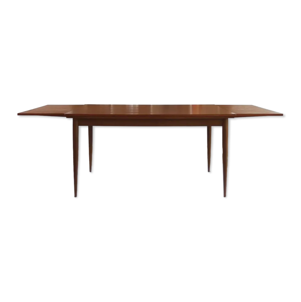 Table à manger extensible en teck, pieds fuseaux, années 60