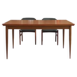 Table à manger extensible en teck, pieds fuseaux, années 60