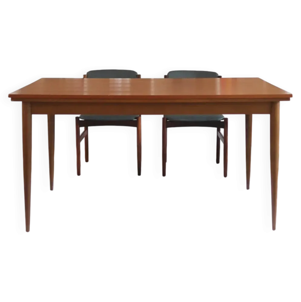 Table à manger extensible en teck, pieds fuseaux, années 60