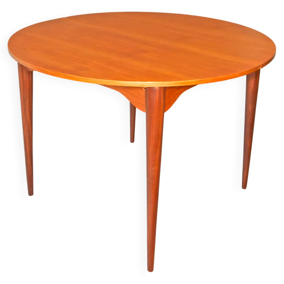 Table à manger extensible en teck circulaire italienne, années 1960