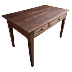 Table à manger française ancienne en merisier avec deux tiroirs, vers 1880–1920