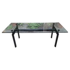 Table à manger LC6 en noir italien par Le Corbusier, années 1980.