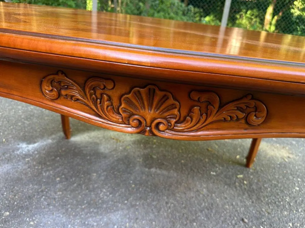 Table à manger Louis XV extensible ovale en bois massif marqueterie 270cm