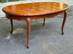 Table à manger Louis XV extensible ovale en bois massif marqueterie 270cm