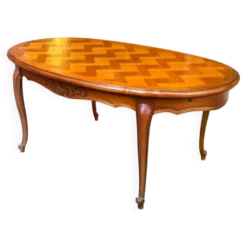 Table à manger Louis XV extensible ovale en bois massif marqueterie 270cm