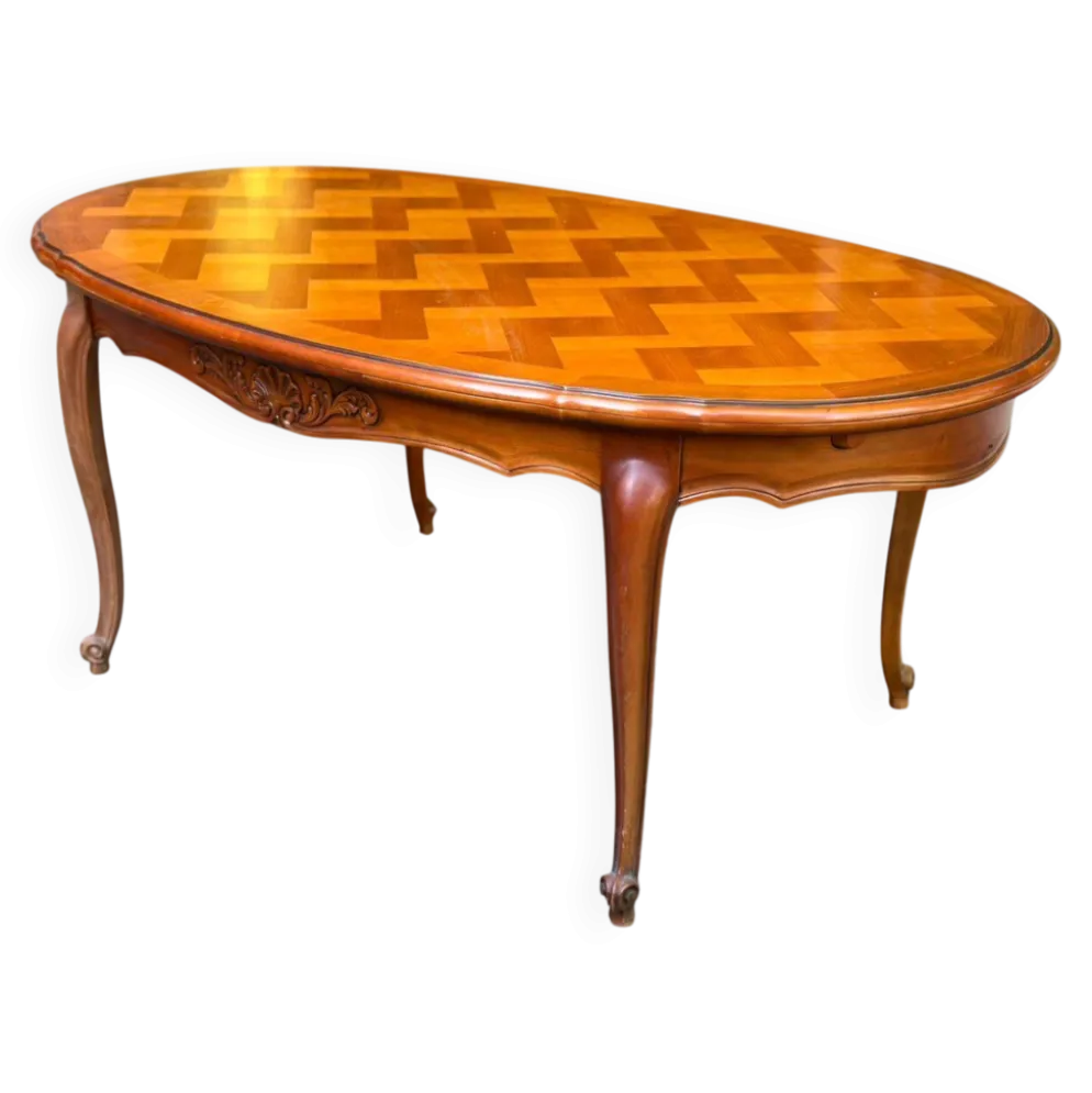 Table à manger Louis XV extensible ovale en bois massif marqueterie 270cm
