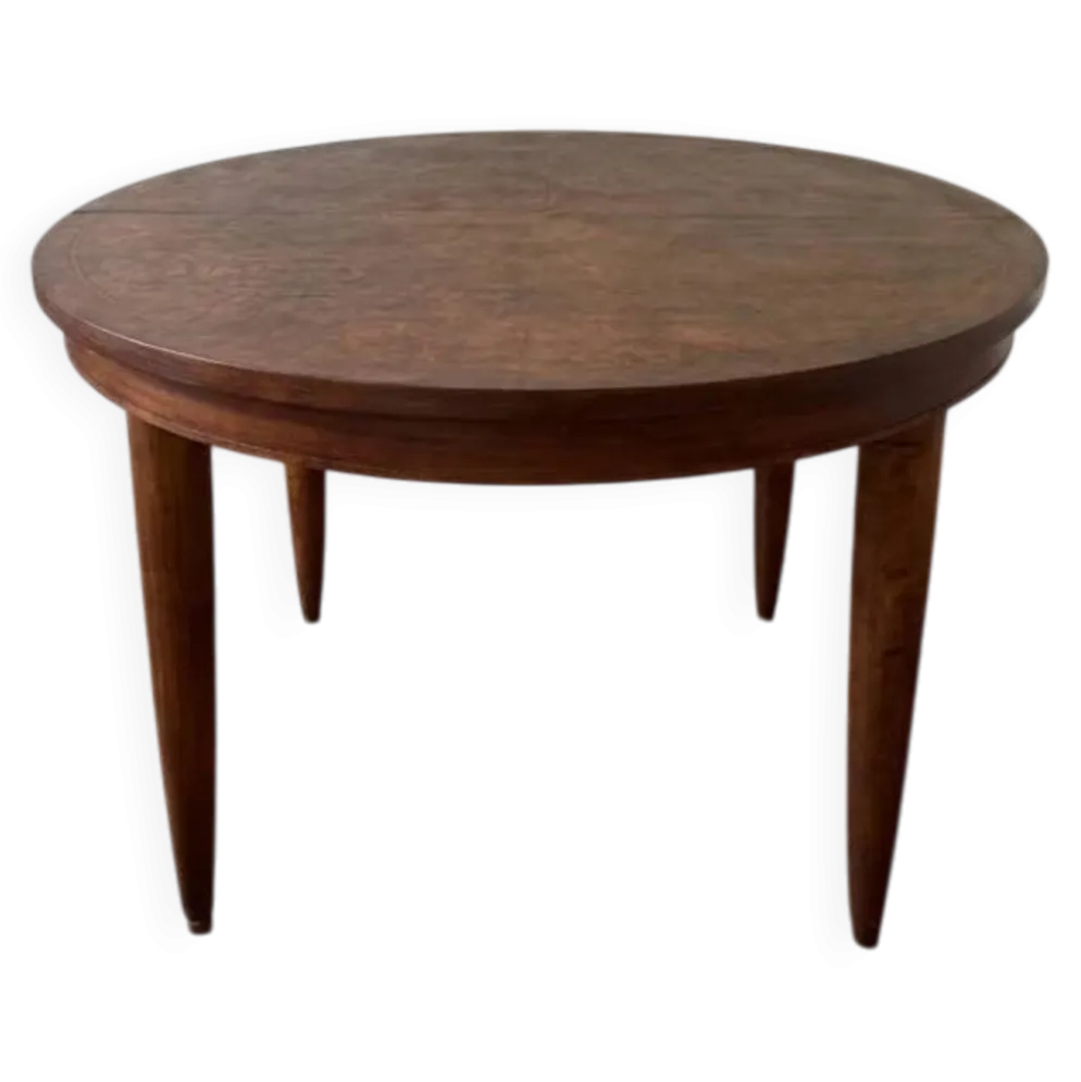 Table à manger ovale extensible en bois et placage en loupe de noyer