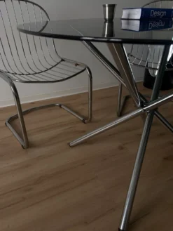 Table à manger plateau verre pieds chrome année 70