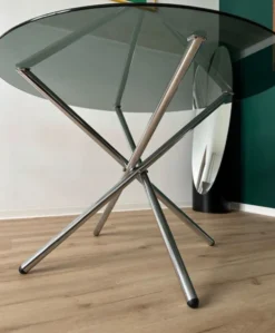 Table à manger plateau verre pieds chrome année 70