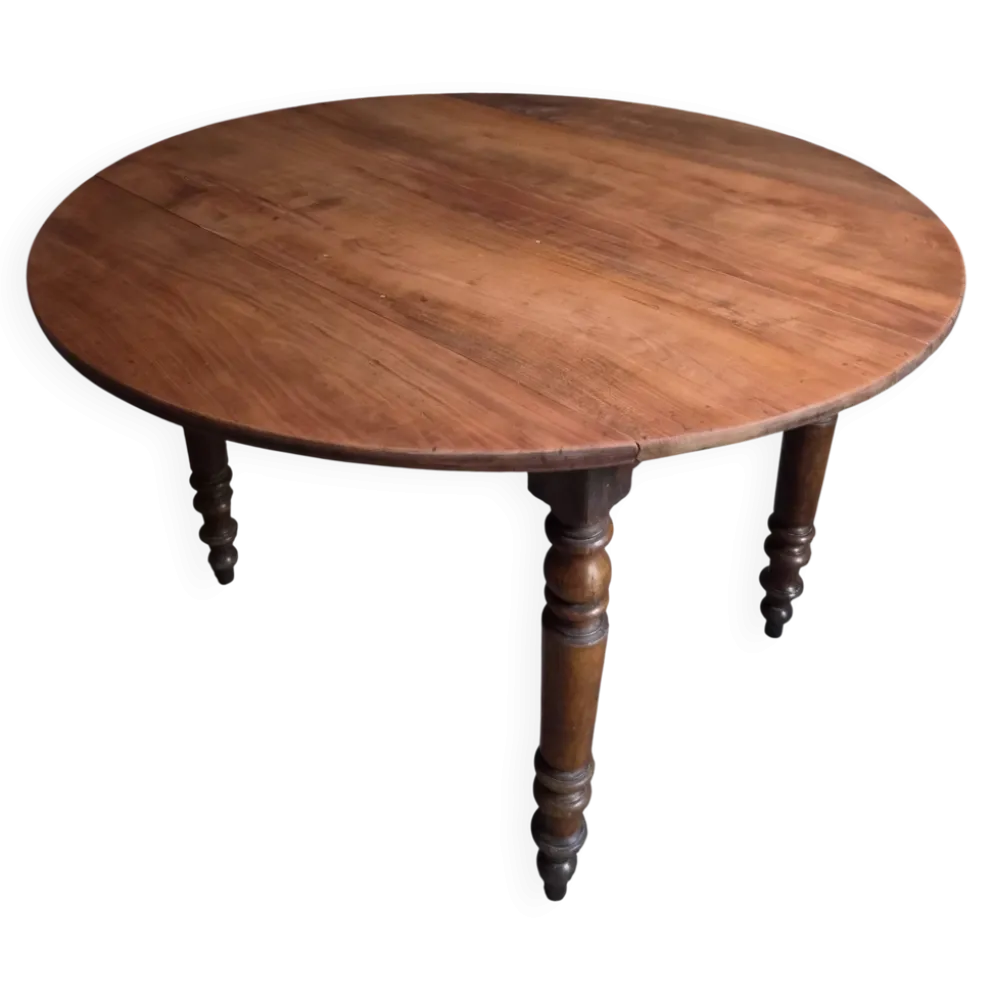 Table à manger pliante ancienne en merisier et noyer, France 1870–1900