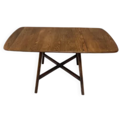 Table à manger à rabat Ercol Old Colonial 377 en bois d'orme, étiquette bleue, années 1950.