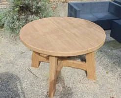 Table à manger ronde brutaliste chêne massif De Puydt – Extensible 120/200