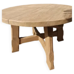 Table à manger ronde brutaliste chêne massif De Puydt – Extensible 120/200