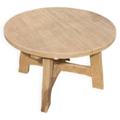 Table à manger ronde brutaliste chêne massif De Puydt – Extensible 120/200