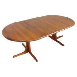Table à manger ronde extensible vintage en teck massif des années 1960.