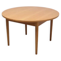 Table à manger ronde extensible en chêne par Van Den Berghe-Pauvers, années 1970.