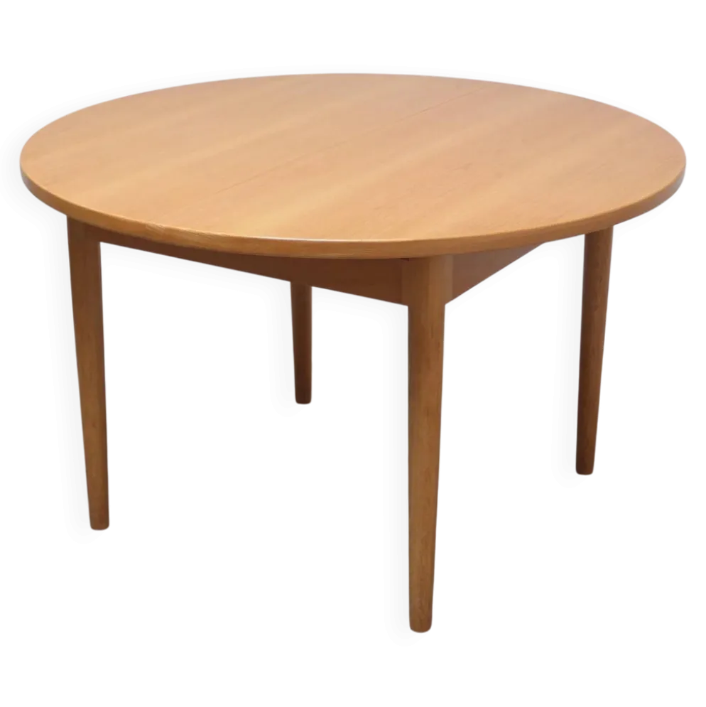 Table à manger ronde extensible en chêne par Van Den Berghe-Pauvers, années 1970.