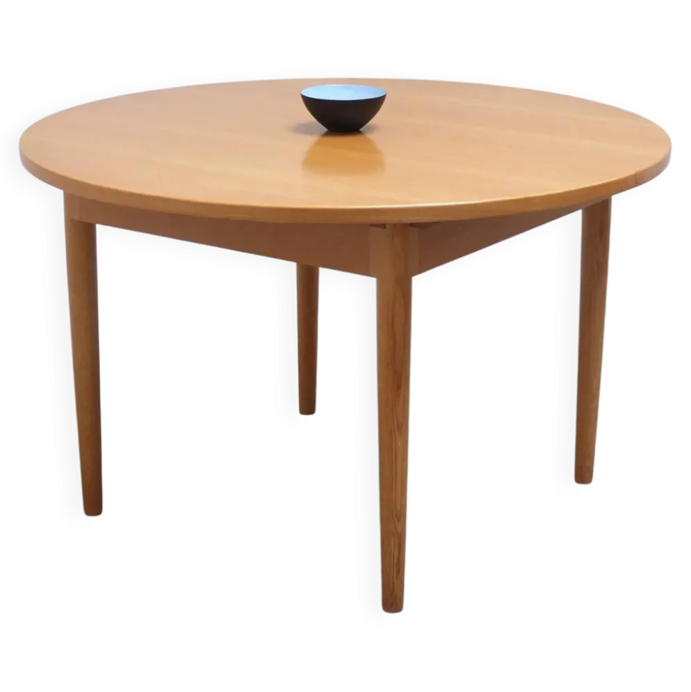 Table à manger ronde extensible en chêne par Van Den Berghe-Pauvers, années 1970.
